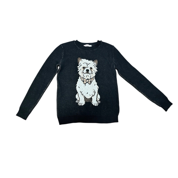 Women's Sweater Hound Black White Dog Crew Neck Sweater S - Picture 2 of 6